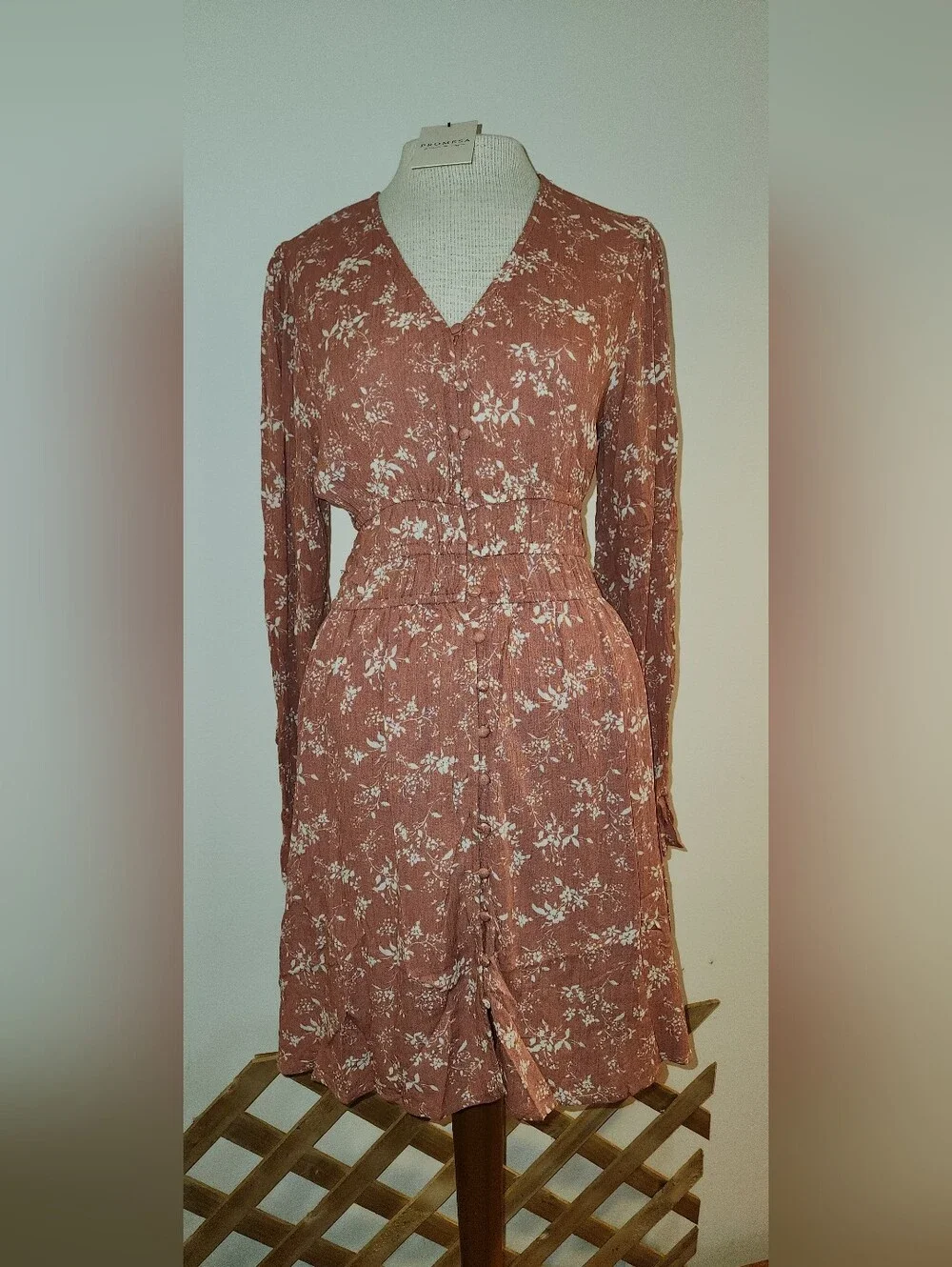 Promesa Rust Floral V-Neck Long Sleeve Midi Dress - Picture 1 of 6